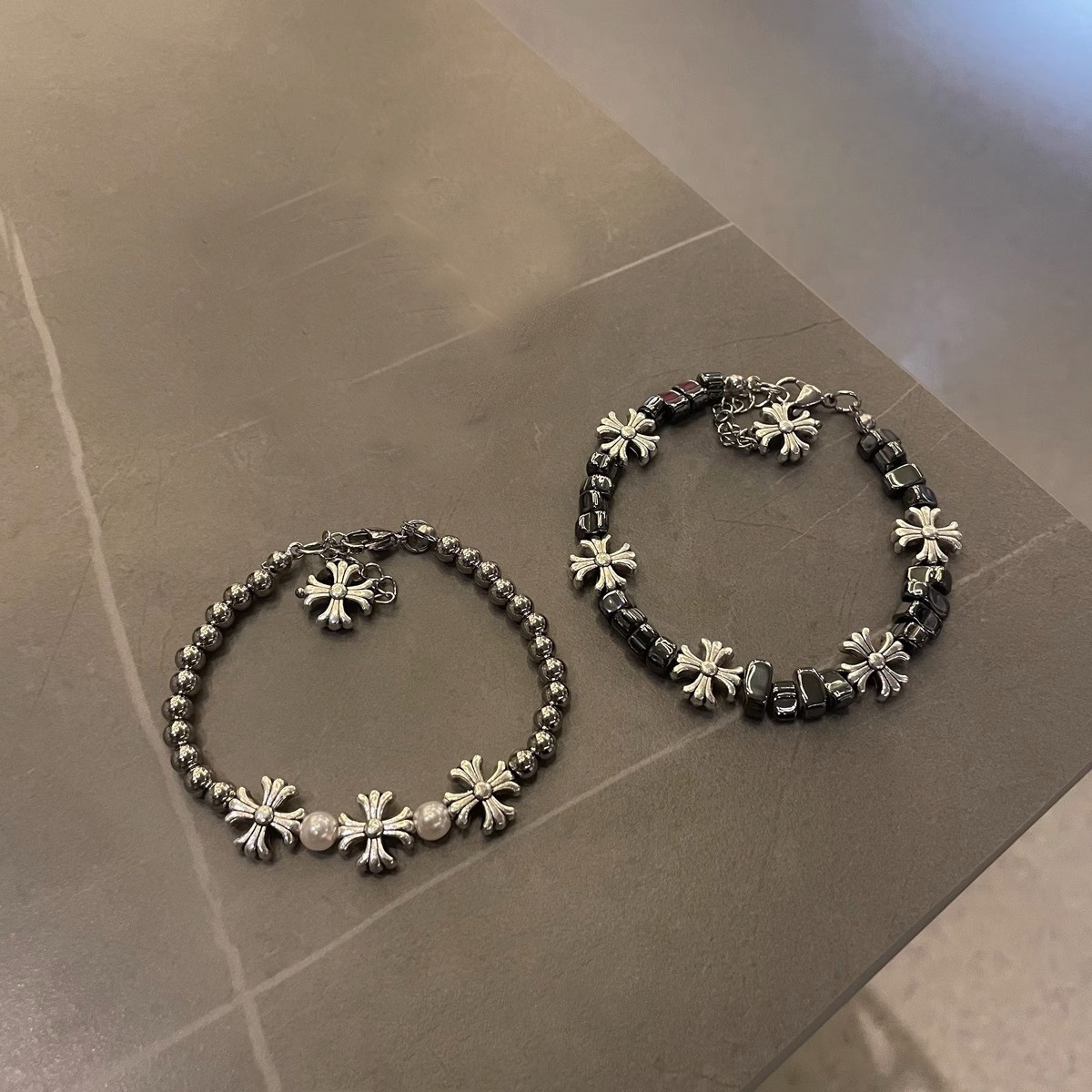 Broken Silver Cross Flower Splicing Bracelet Men'S High-End Bracelet Couple Accessories Retro Versatile Niche Hip-Hop Jewelry