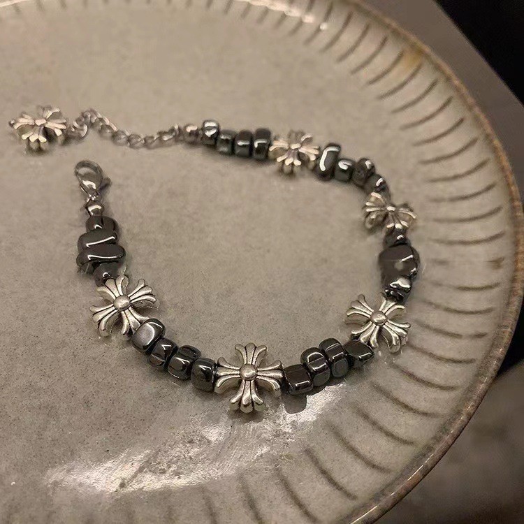 Broken Silver Cross Flower Splicing Bracelet Men'S High-End Bracelet Couple Accessories Retro Versatile Niche Hip-Hop Jewelry