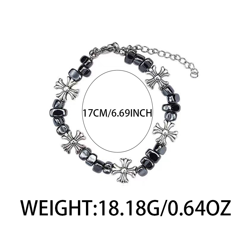 Broken Silver Cross Flower Splicing Bracelet Men'S High-End Bracelet Couple Accessories Retro Versatile Niche Hip-Hop Jewelry