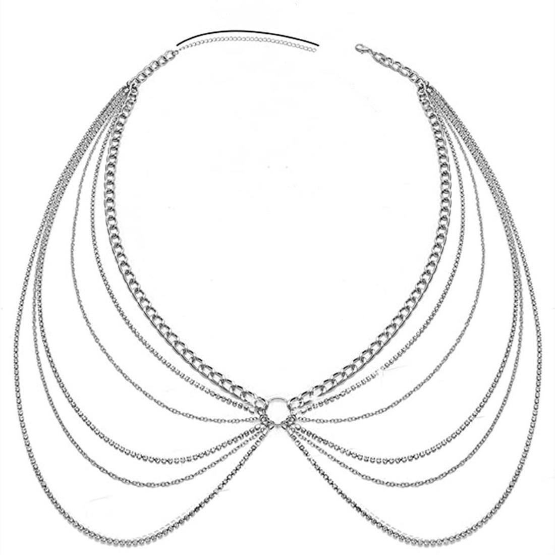Sexy Geometric U-Shaped Body Chain, Exaggerated Personality Multi-Layer Rhinestone Chain, Fringed Waist Chain For Women