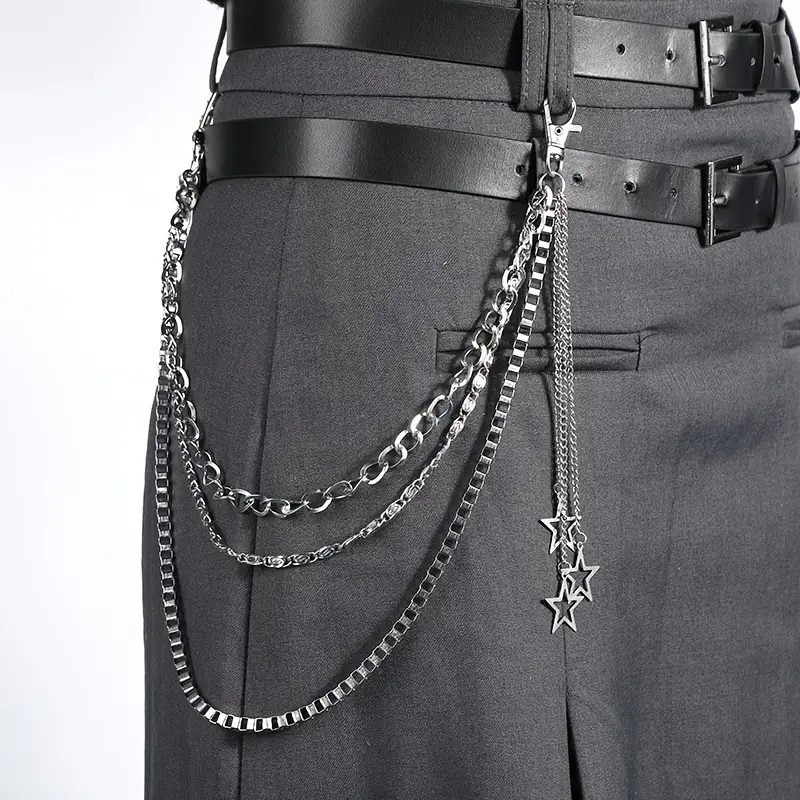 Hip-Hop Punk Pentagram Pendant Fringed Waist Chain, Street Popular Metal Chain Personalized Trouser Chain