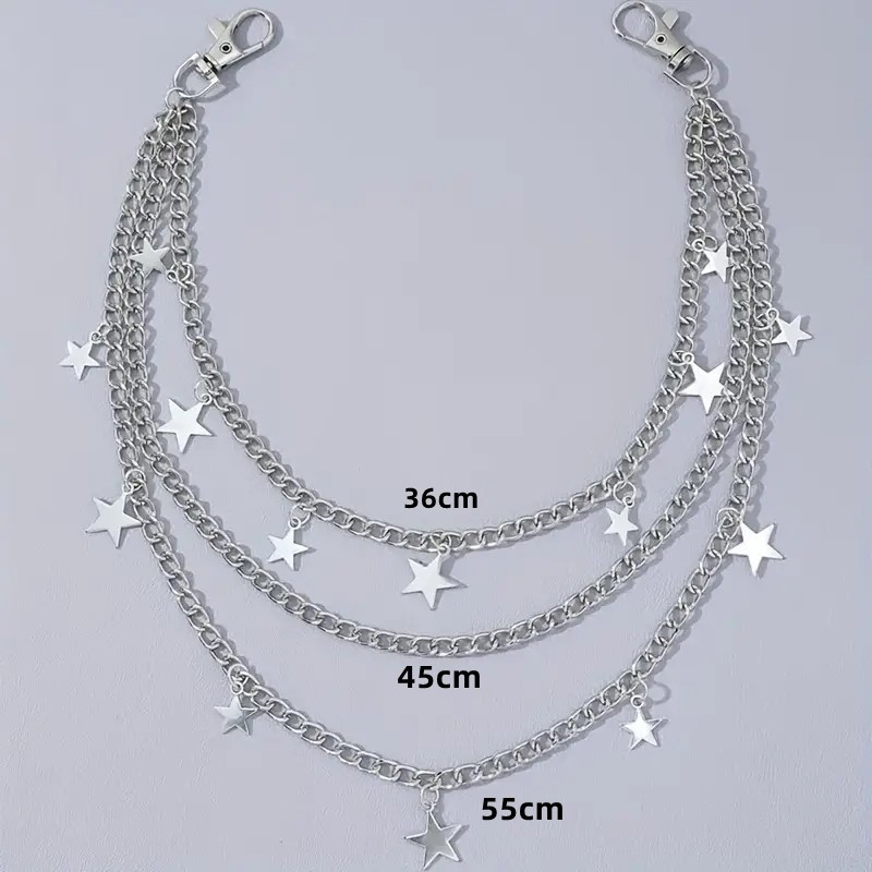 Hip-Hop Punk Pentagram Pendant Fringed Waist Chain, Street Popular Metal Chain Personalized Trouser Chain