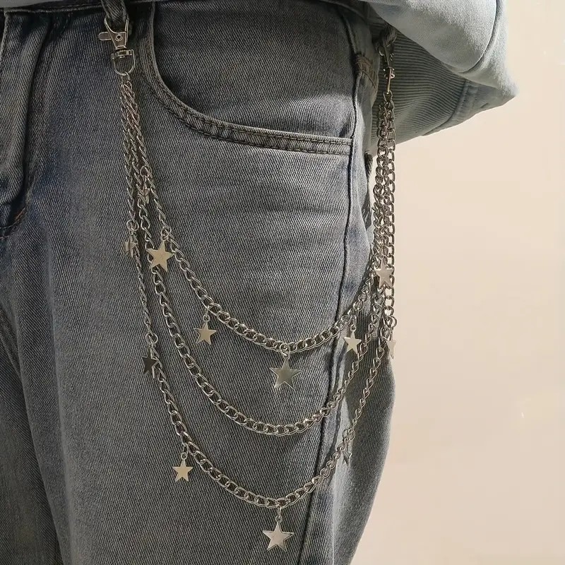 Hip-Hop Punk Pentagram Pendant Fringed Waist Chain, Street Popular Metal Chain Personalized Trouser Chain