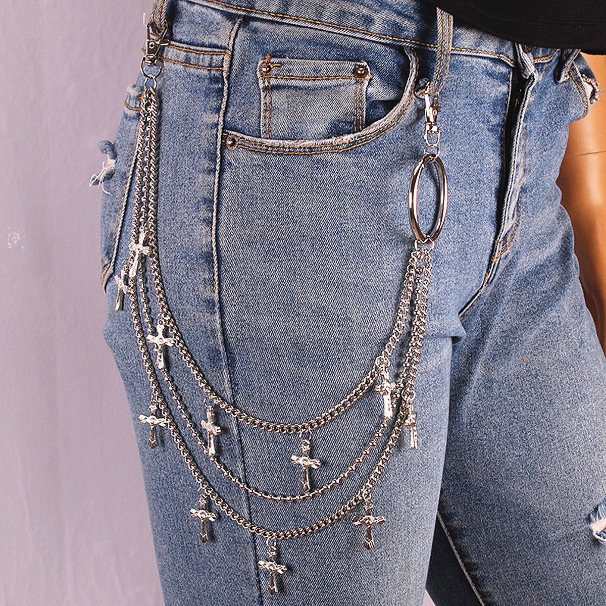 Hip-Hop Punk Pentagram Pendant Fringed Waist Chain, Street Popular Metal Chain Personalized Trouser Chain