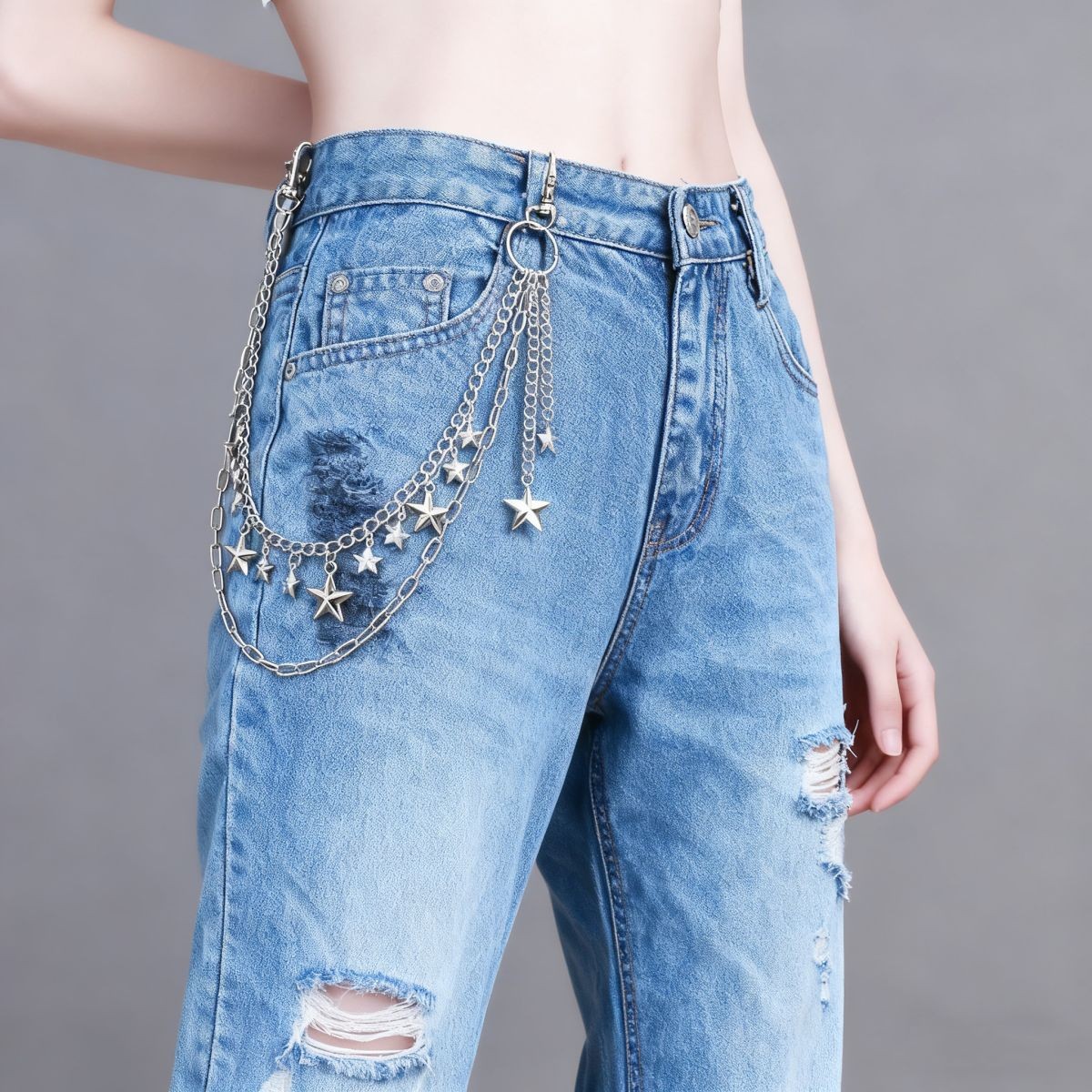 Hip-Hop Punk Pentagram Pendant Fringed Waist Chain, Street Popular Metal Chain Personalized Trouser Chain