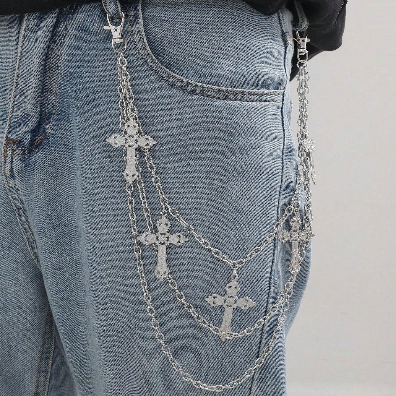 Hip-Hop Punk Pentagram Pendant Fringed Waist Chain, Street Popular Metal Chain Personalized Trouser Chain
