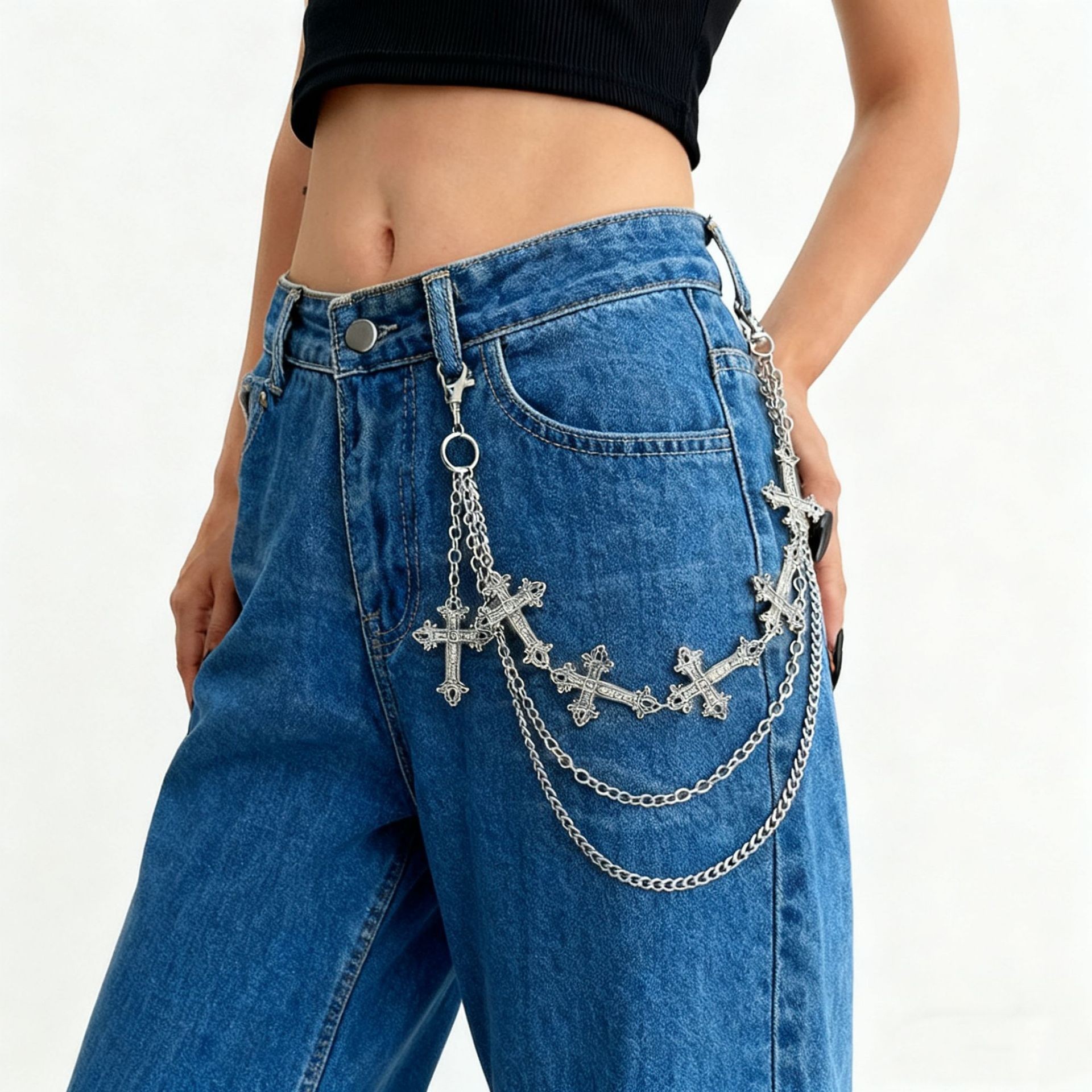 Hip-Hop Punk Pentagram Pendant Fringed Waist Chain, Street Popular Metal Chain Personalized Trouser Chain