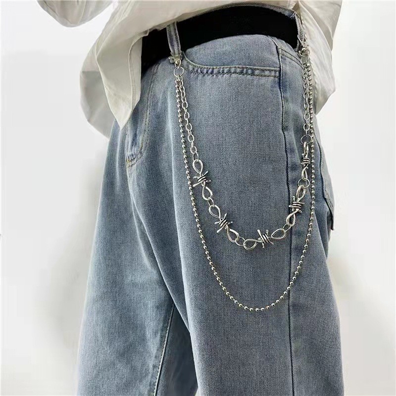 Hip-Hop Punk Pentagram Pendant Fringed Waist Chain, Street Popular Metal Chain Personalized Trouser Chain