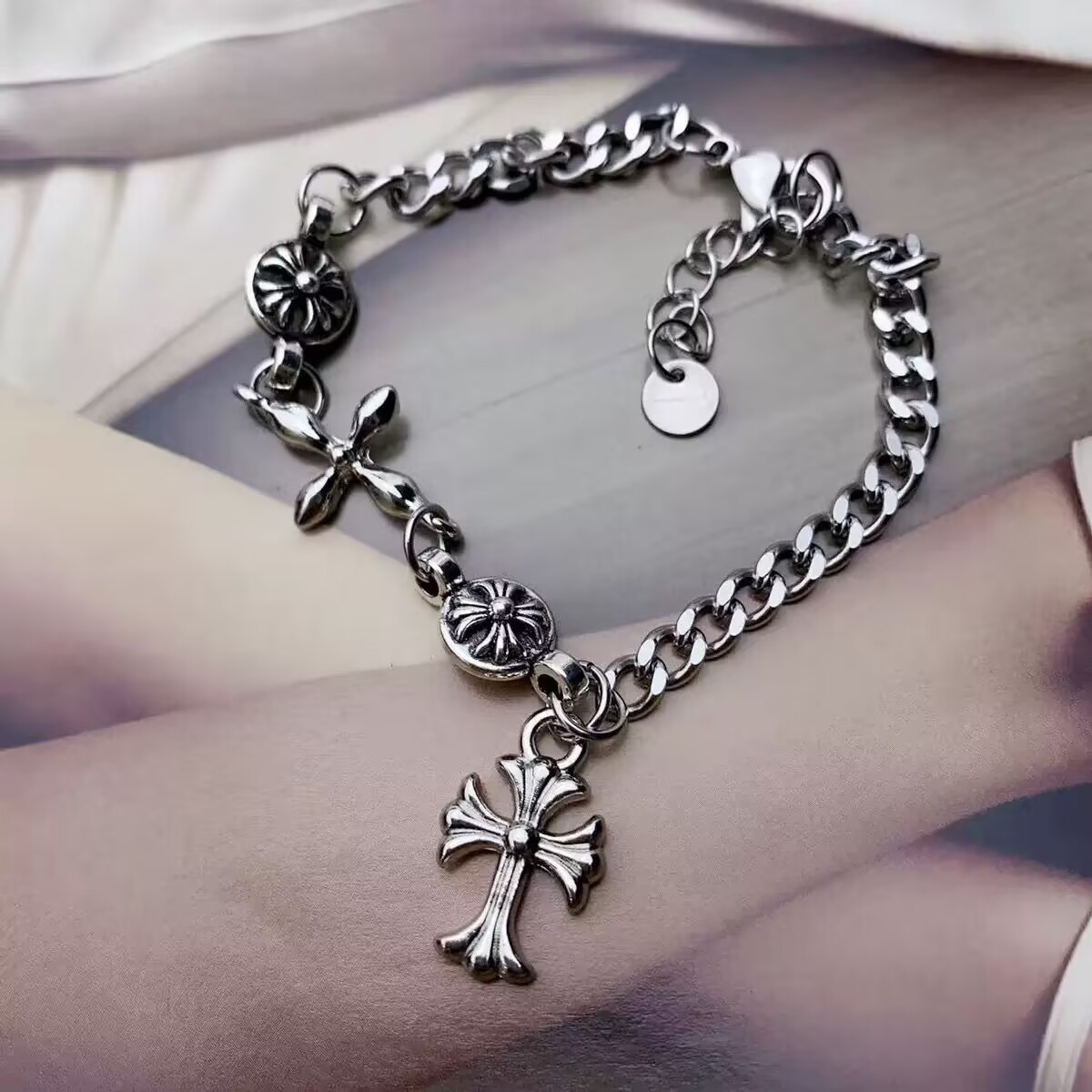 Spice Girl Cross Titanium Steel Bracelet Trendy Male Trendy Female Niche Crowe Design Advanced Cold Wind Jewelry