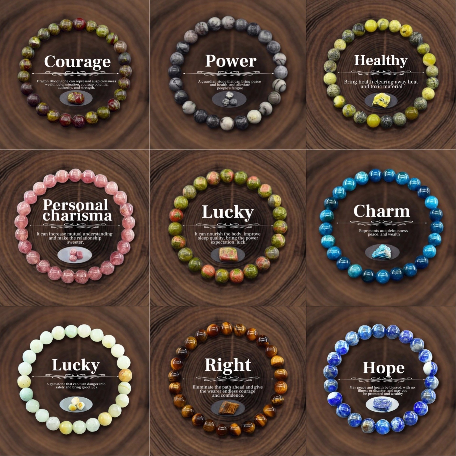 New Crystal Beaded Bracelet 8Mm Yellow Tiger Eye Stone Natural Stone Bracelet.