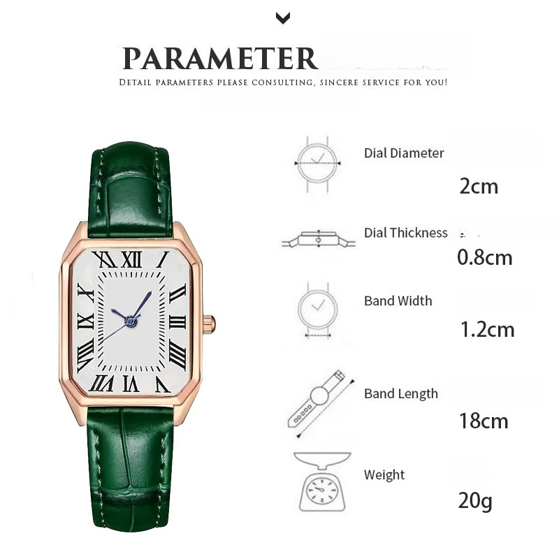 Women'S Watch Temperament Retro Roman Blue Needle-Engraved Simple Square Watch Quartz Watch
