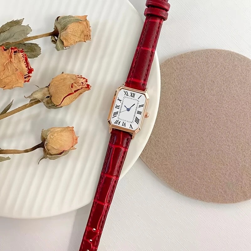 Women'S Watch Temperament Retro Roman Blue Needle-Engraved Simple Square Watch Quartz Watch