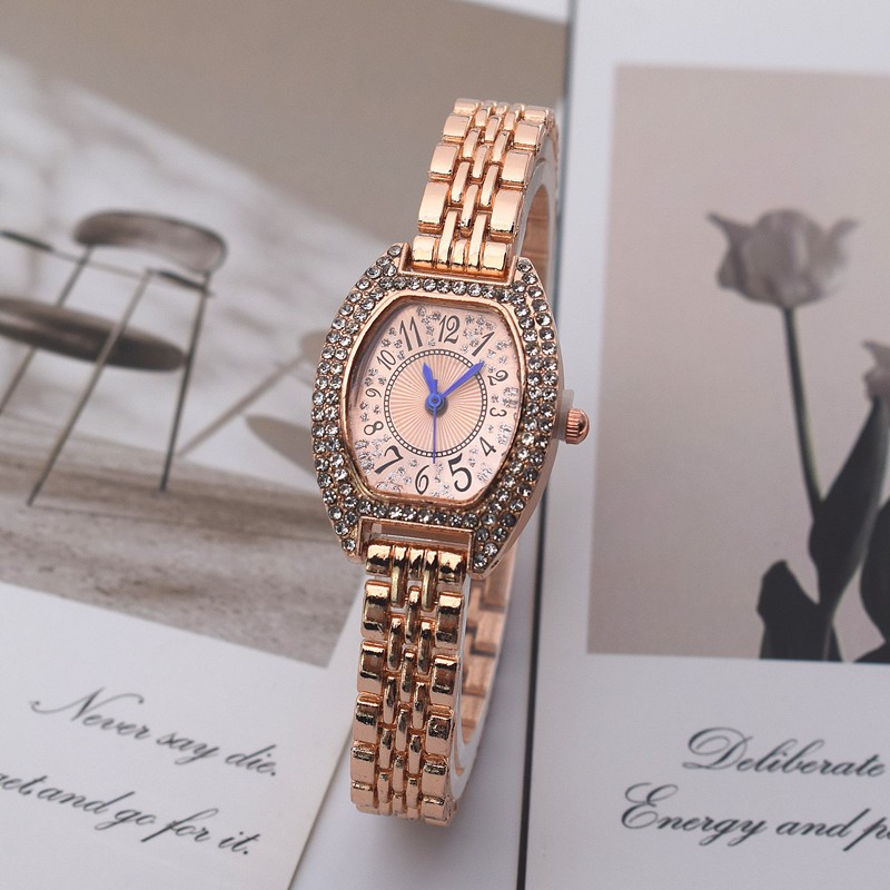 Popular Blue Needle Digital Luxury Full Diamond Cask Bracelet Watch Versatile Ladies Quartz Watch Generation