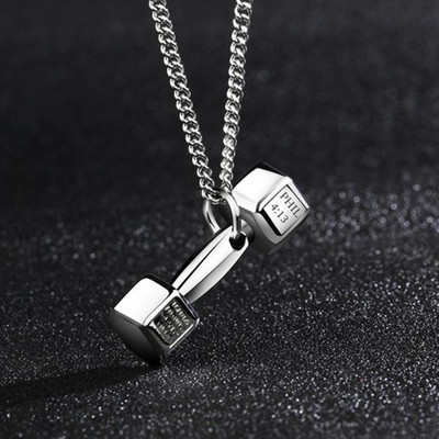 Fashion Fitness Engraving Dumbbell Necklace Men'S Pendant Domineering Personality Couple Girls Simple Jewelry