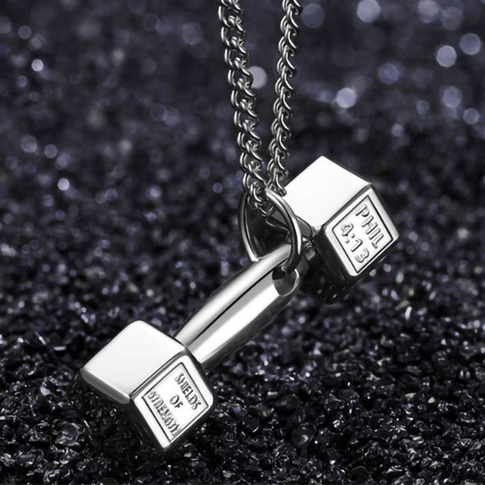 Fashion Fitness Engraving Dumbbell Necklace Men'S Pendant Domineering Personality Couple Girls Simple Jewelry
