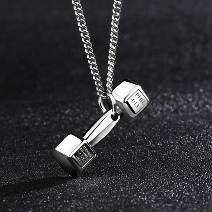 Fashion Fitness Engraving Dumbbell Necklace Men'S Pendant Domineering Personality Couple Girls Simple Jewelry