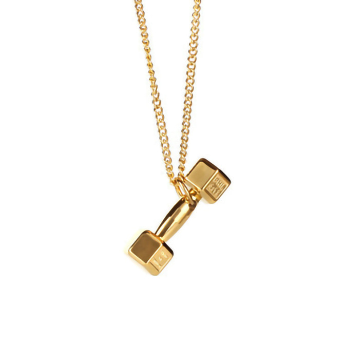 Fashion Fitness Engraving Dumbbell Necklace Men'S Pendant Domineering Personality Couple Girls Simple Jewelry