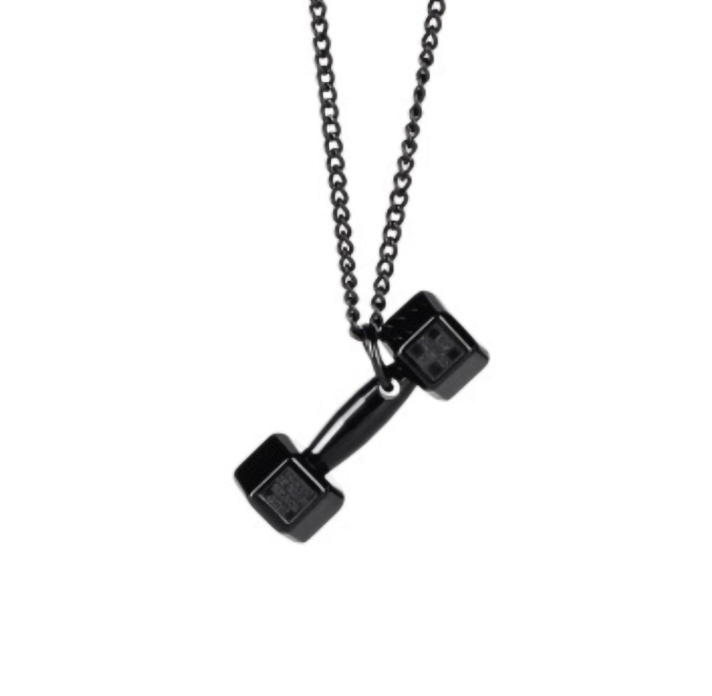 Fashion Fitness Engraving Dumbbell Necklace Men'S Pendant Domineering Personality Couple Girls Simple Jewelry