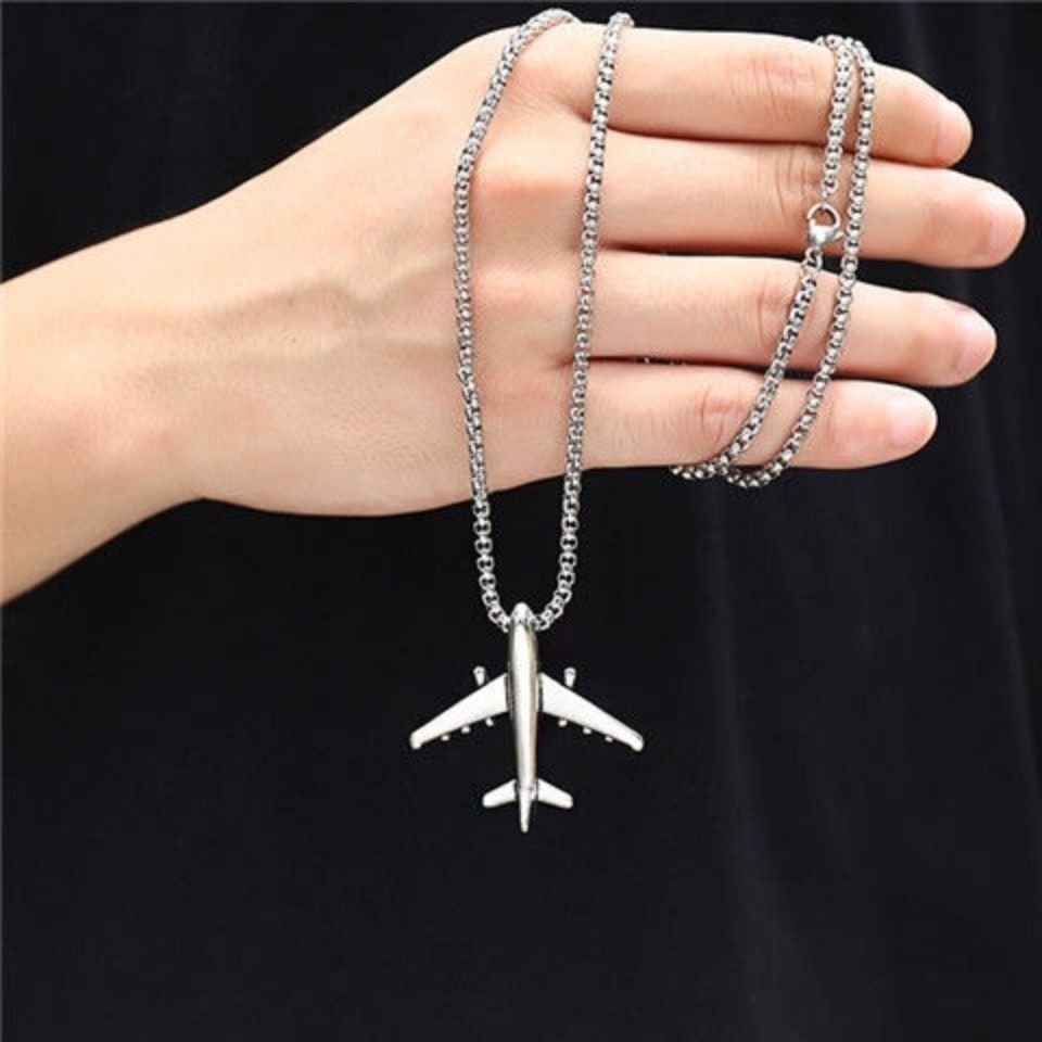 Hip Hop Plane Pendant Titanium Steel Necklace Men'S Simple Fashion Versatile Neck Chain Hiphop Personality Women'S Long Sweater Chain