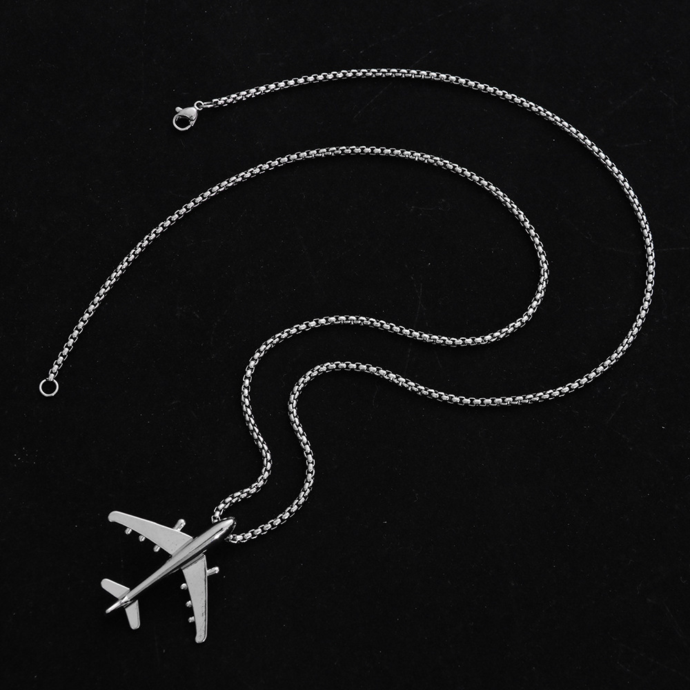 Hip Hop Plane Pendant Titanium Steel Necklace Men'S Simple Fashion Versatile Neck Chain Hiphop Personality Women'S Long Sweater Chain