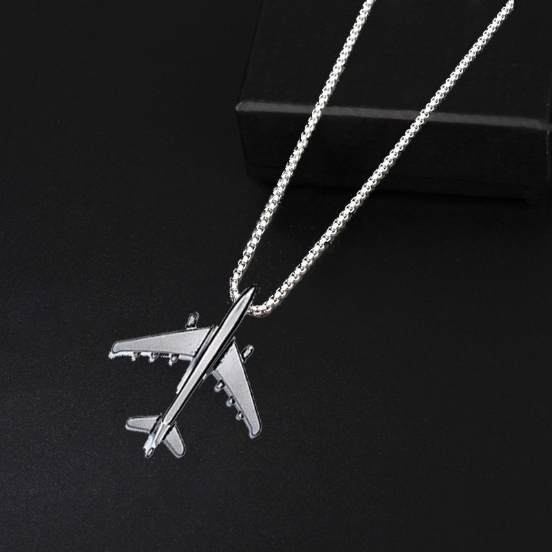 Hip Hop Plane Pendant Titanium Steel Necklace Men'S Simple Fashion Versatile Neck Chain Hiphop Personality Women'S Long Sweater Chain