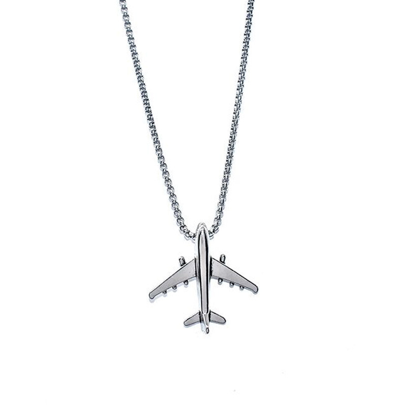 Hip Hop Plane Pendant Titanium Steel Necklace Men'S Simple Fashion Versatile Neck Chain Hiphop Personality Women'S Long Sweater Chain