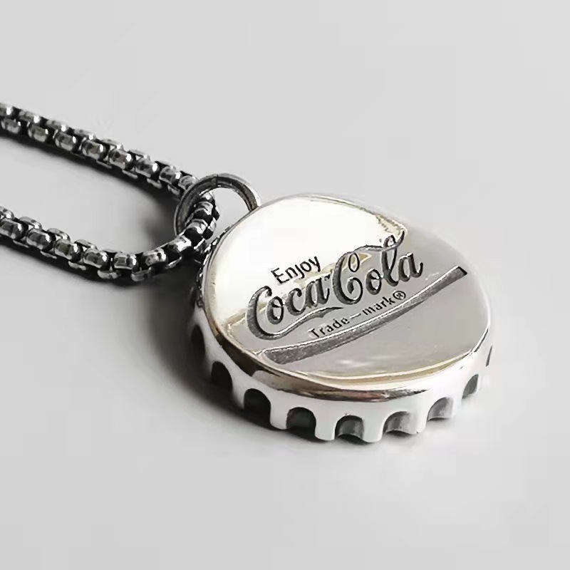 Coke Bottle Cap Necklace Men, Trendy Versatile Light Luxury Niche Jewelry Pendant Women Ins Hip Hop Titanium Steel Internet Celebrity Couple