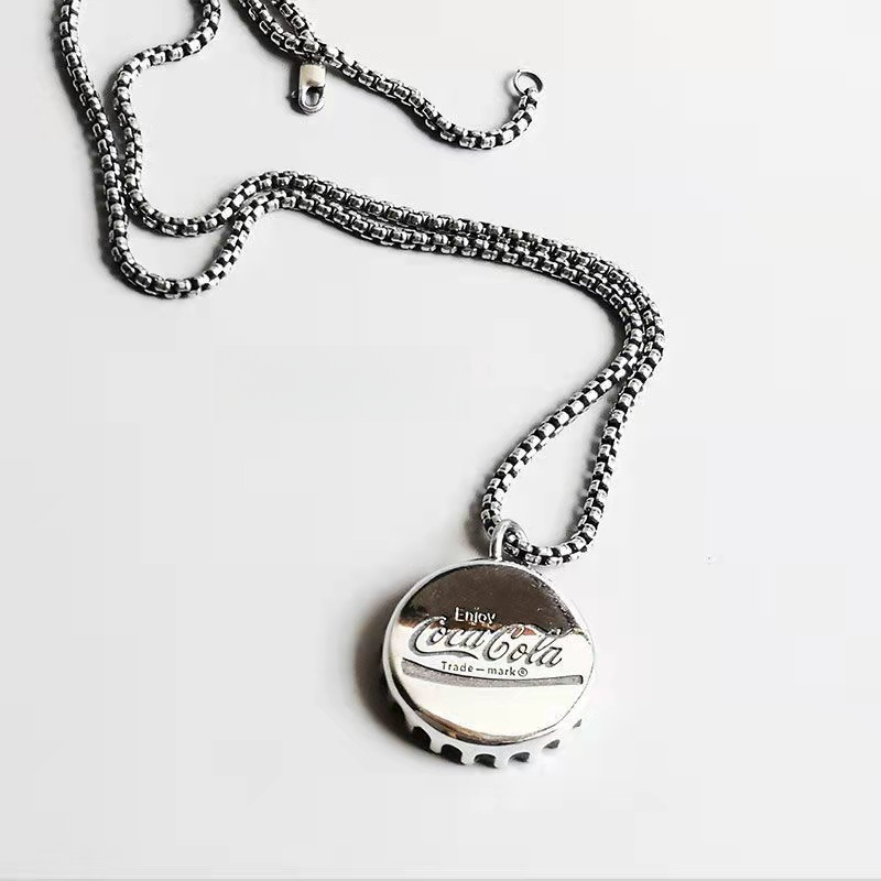 Coke Bottle Cap Necklace Men, Trendy Versatile Light Luxury Niche Jewelry Pendant Women Ins Hip Hop Titanium Steel Internet Celebrity Couple