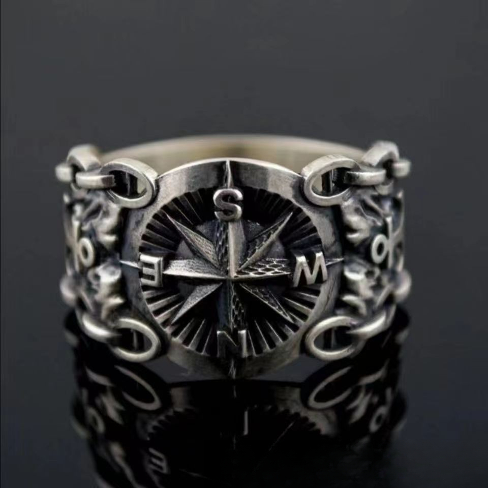 Wings Cross Graffiti Letters Open Ring Domineering Personality Men'S Ring