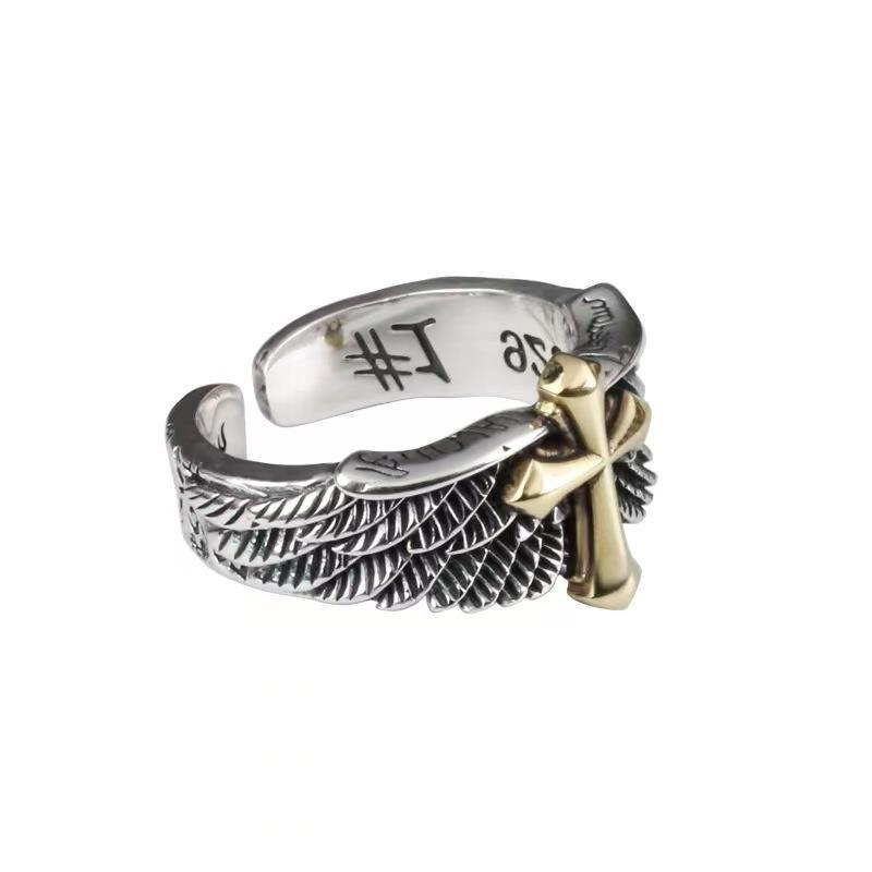 Wings Cross Graffiti Letters Open Ring Domineering Personality Men'S Ring
