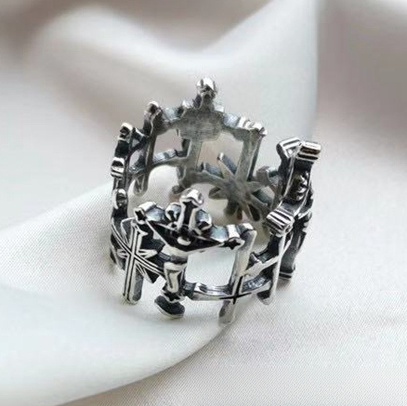Wings Cross Graffiti Letters Open Ring Domineering Personality Men'S Ring