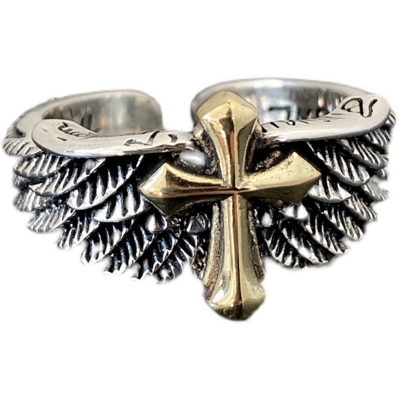 Wings Cross Graffiti Letters Open Ring Domineering Personality Men'S Ring