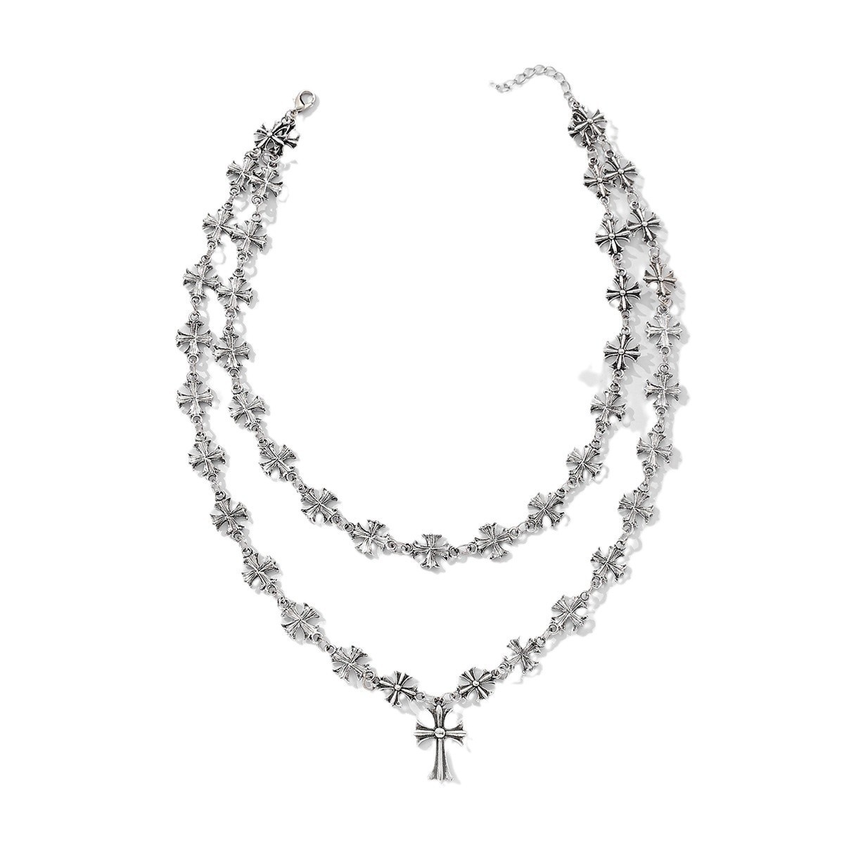 Cross Necklace Jewelry Fashion Hip Hop Non-Fading Necklace Jewelry Men'S Double Layered Cuban Chain