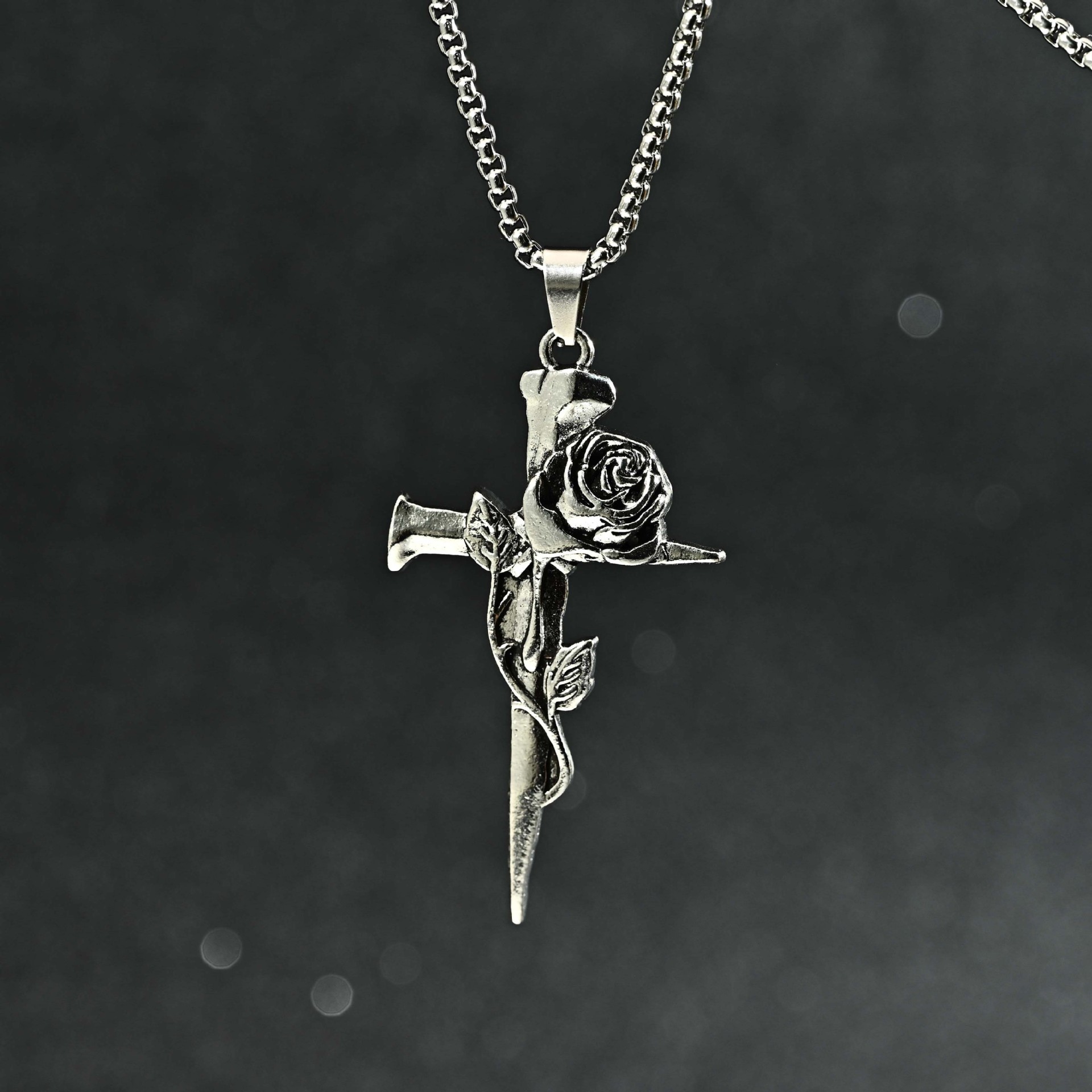 Rose Cross Long Necklace Men'S Hip Hop Fashion Versatile Sweater Chain