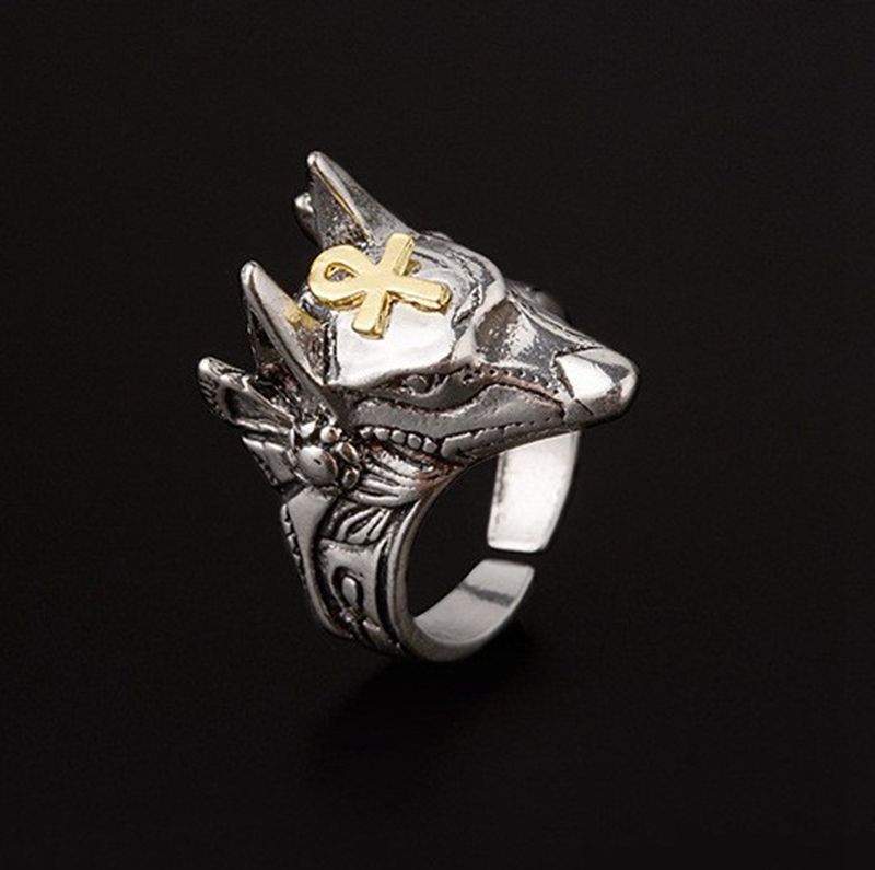 Vintage Punk Snake Ring Lizard Dog Pharaoh Open Ring Adjustable Cross Crown Lion Head Ring