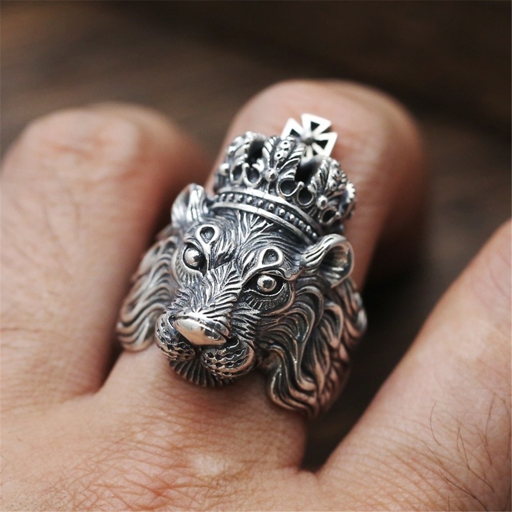 Vintage Punk Snake Ring Lizard Dog Pharaoh Open Ring Adjustable Cross Crown Lion Head Ring