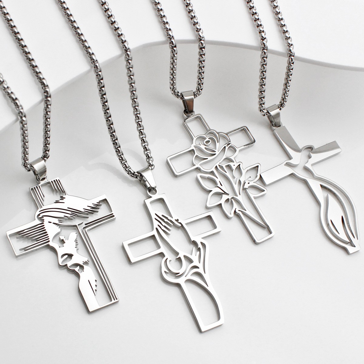 Stainless Steel Cross Necklace Hollow Flowers Various Prayer Gifts Gifts
