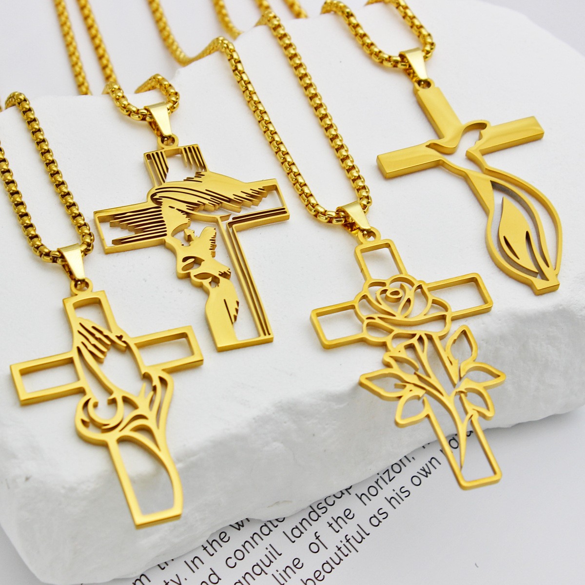 Stainless Steel Cross Necklace Hollow Flowers Various Prayer Gifts Gifts