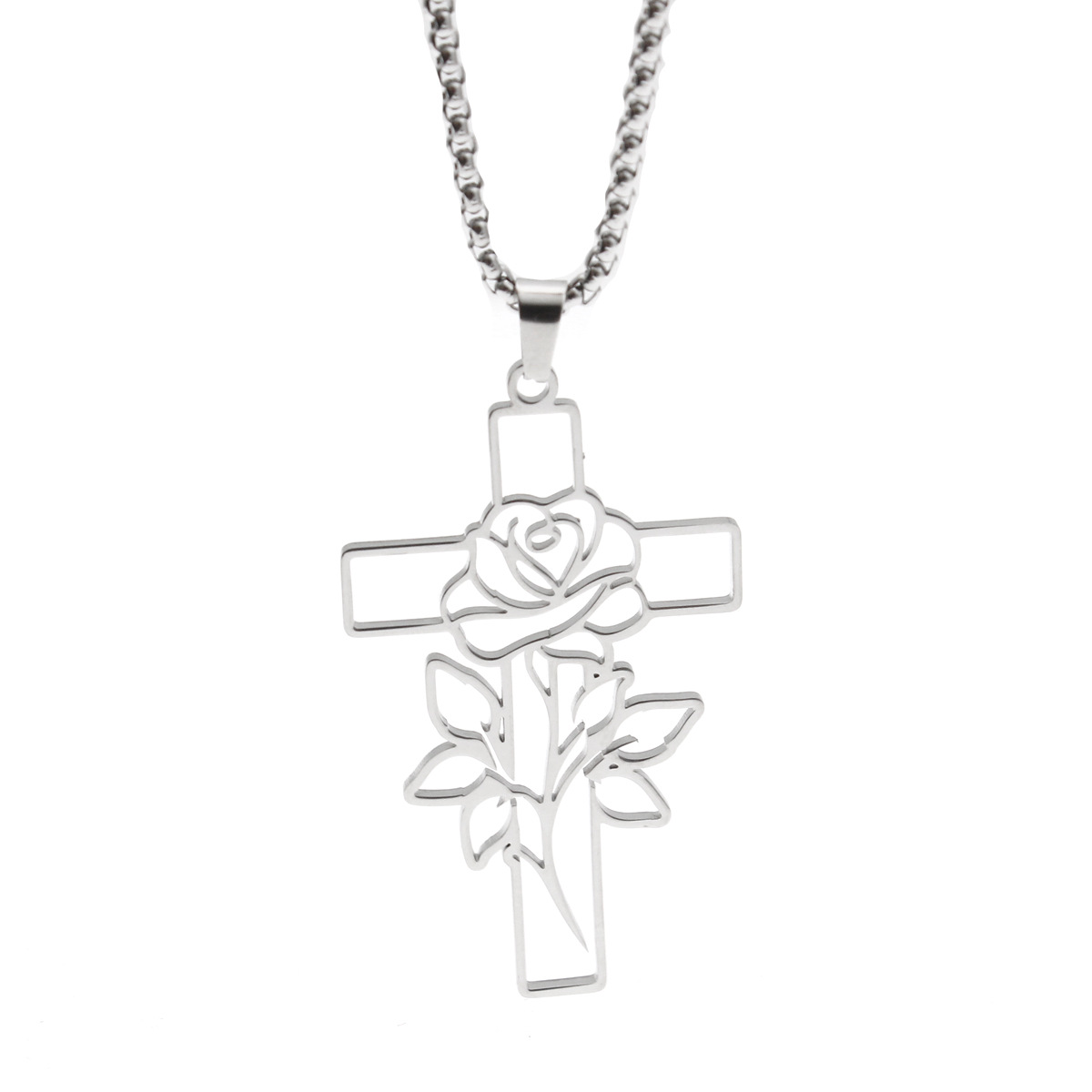 Stainless Steel Cross Necklace Hollow Flowers Various Prayer Gifts Gifts