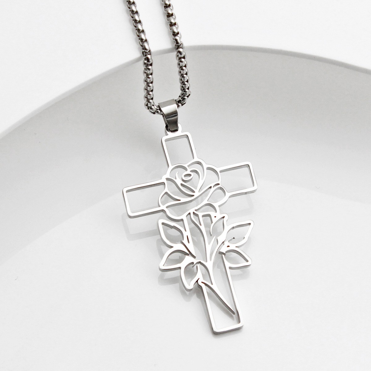 Stainless Steel Cross Necklace Hollow Flowers Various Prayer Gifts Gifts