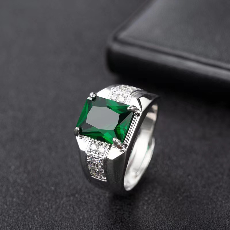Emerald Men'S Ring Sapphire Diamond Green Tip Trendy Men'S Live Ring Ring