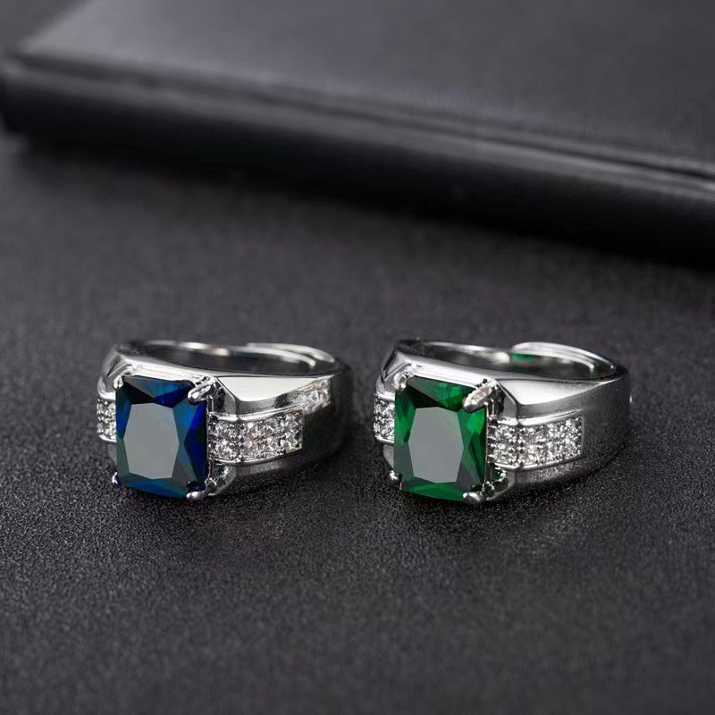 Emerald Men'S Ring Sapphire Diamond Green Tip Trendy Men'S Live Ring Ring
