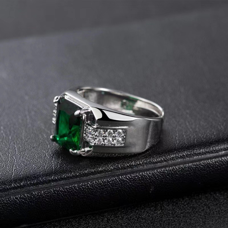 Emerald Men'S Ring Sapphire Diamond Green Tip Trendy Men'S Live Ring Ring