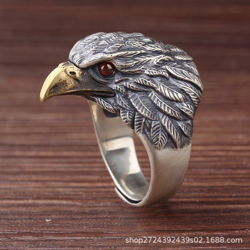 Retro Old Eagle Ring Male Trend Personality Anti-Thai Silver Fashion Domineering Eagle Open Ring