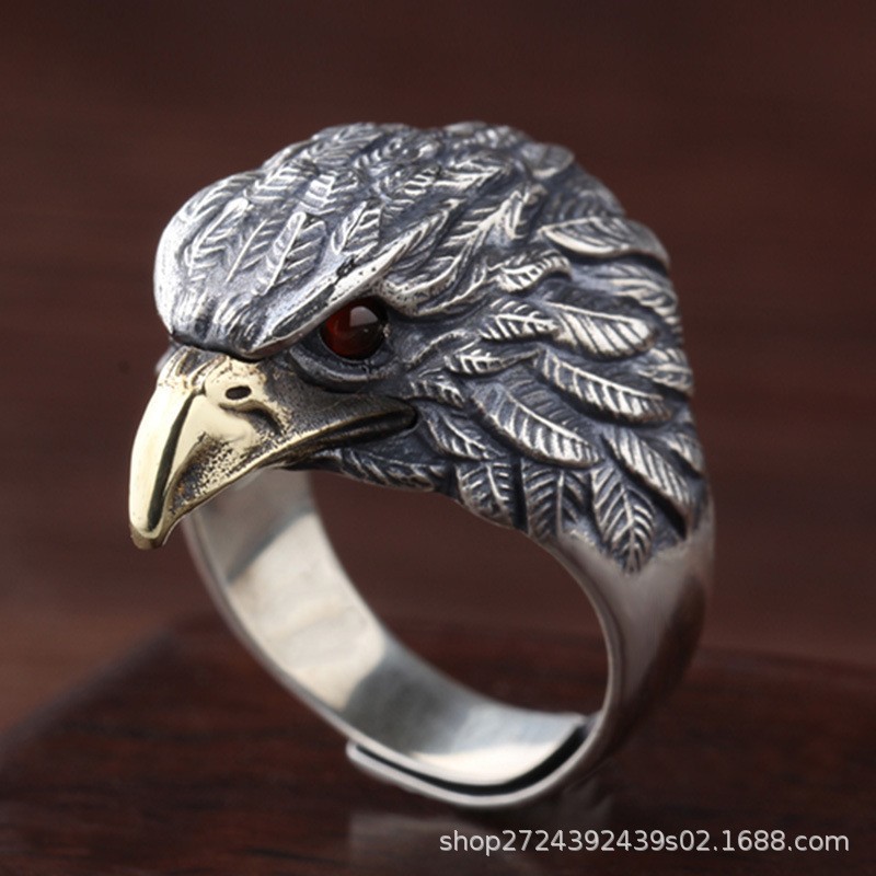 Retro Old Eagle Ring Male Trend Personality Anti-Thai Silver Fashion Domineering Eagle Open Ring