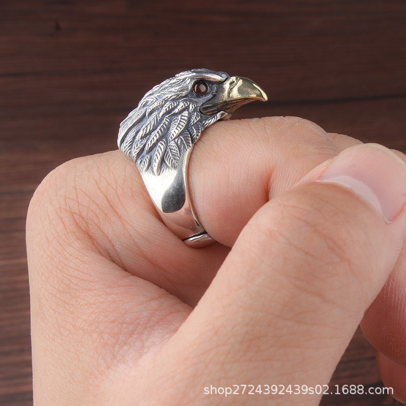 Retro Old Eagle Ring Male Trend Personality Anti-Thai Silver Fashion Domineering Eagle Open Ring