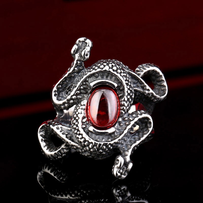 Fashion Personality Punk Vintage Black Gemstone Snake Ring Men'S Ring