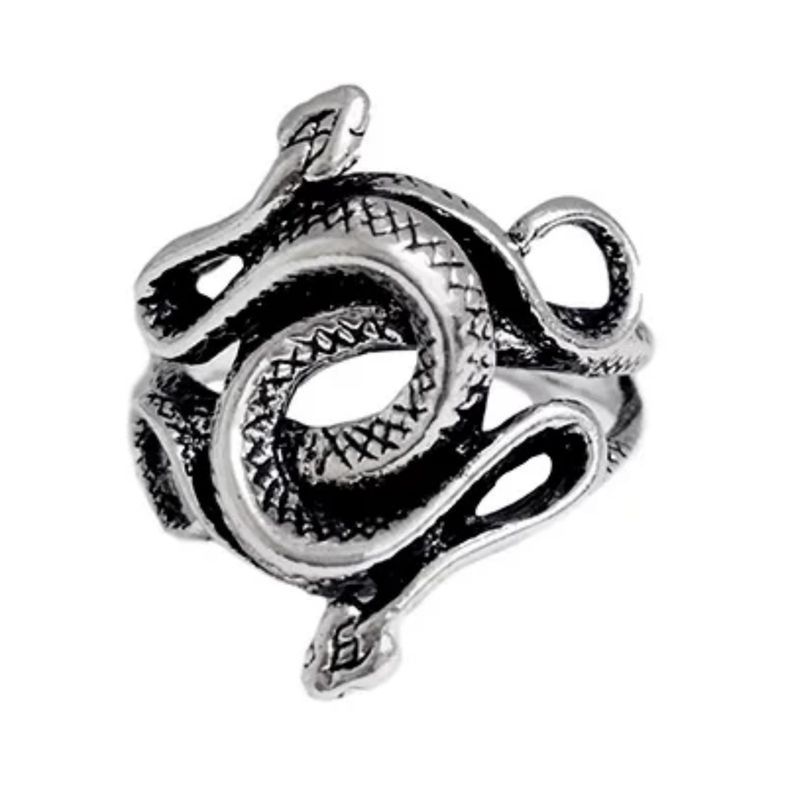 Fashion Personality Punk Vintage Black Gemstone Snake Ring Men'S Ring