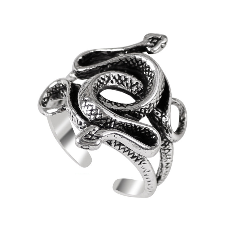 Fashion Personality Punk Vintage Black Gemstone Snake Ring Men'S Ring
