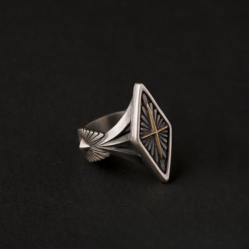 Vintage Cross Thai Silver Ring Men And Women Design Sense Niche Personality Punk High Street Opening Couple Ring